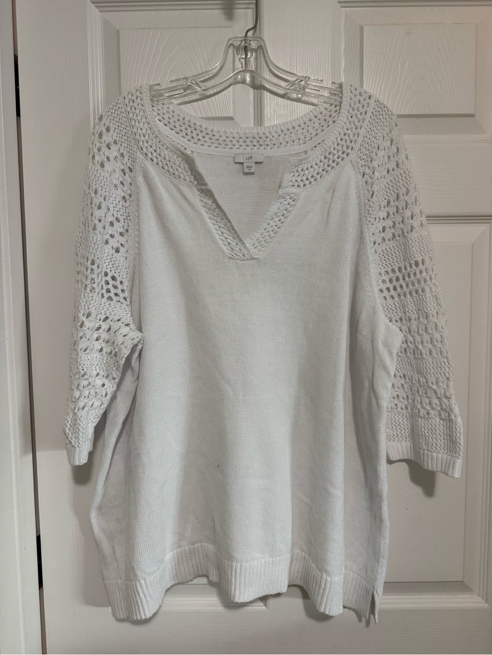 J. Jill White Crochet-Trim V-Neck Sweater